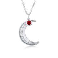TOUPOP Sterling Silver Garnet Moon Pendant Necklace-undefined