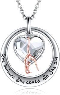 wholesale 925 Sterling Silver Heart Gymnast Pendant Necklace Gift for Sports Lover-Gymnastics