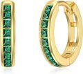 wholesale 14K Gold Emerald Hoop Earrings - 3 Row Green Gemstone Jewelry for Women (Hinged)-0-0