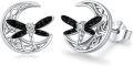 wholesale 925 Sterling Silver Celtic Moon Dragonfly Stud Earrings with Black Enamel and Cubic Zirconia - Irish  for Women-0-0
