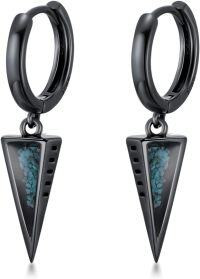 wholesale 925 Sterling Silver Triangle Drop Earring with Blue Stone and Black Spikes for Women's Fashion Jewelry - Punk Style Gifts-Spike-Turquoise