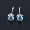 wholesale 925 Sterling Silver Blue Topaz Stud Earrings with Cubic Zirconia Accents - Square Shape-0-3
