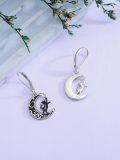 wholesale 925 Sterling Silver Moon & Star Black Cat Drop Earrings-0-5