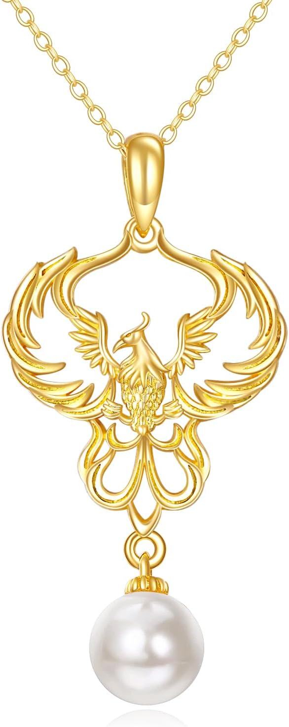 14K Gold Phoenix Pendant Necklace Bird of New Beginnings Nirvana Rebirth Jewelry Gift for Women-0-1