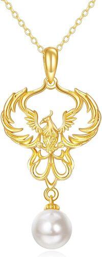 wholesale 14K Gold Phoenix Pearl Pendant Necklace - Symbolizing Renewal and Transformation s for Her-Pearl Phoenix