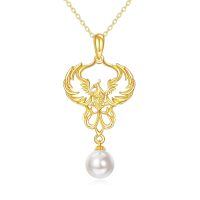 wholesale 14k Gold Phoenix Pendant Necklace With White Pearl Drop For Women-Pearl Phoenix