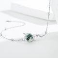 wholesale 925 Sterling Silver Green Agate Flower Vine Anklet with Beads and Clasp for Women-0-1