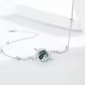wholesale 925 Sterling Silver Green Agate Flower Vine Anklet with Beads and Clasp for Women-0-1