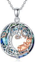 wholesale S925 Sterling Silver Blue Crystal Cat Tree of Life Necklace Gift for Women-0-0