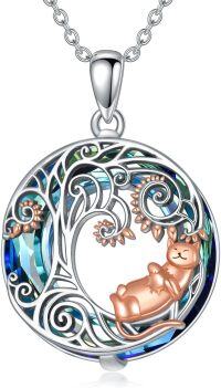 wholesale S925 Sterling Silver Blue Crystal Cat Tree of Life Necklace Gift for Women-Tree of Life