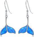 wholesale 925 Sterling Silver Blue Opal Whale Tail Dangle Drop Earring Beach  for Women Girls-0-0