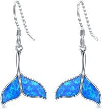 wholesale 925 Sterling Silver Blue Opal Whale Tail Dangle Drop Earring Beach  for Women Girls-Mermaid Tail