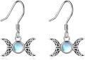 wholesale 925 Sterling Silver Triple Moon Goddess Opalite Drop Earrings for Women - Wicca Witchcraft Pagan Jewellery 3 Long-0-0