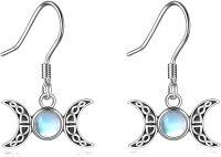 wholesale 925 Sterling Silver Triple Moon Goddess Opalite Drop Earrings for Women - Wicca Witchcraft Pagan Jewellery 3 Long-Moonstone