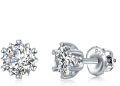 wholesale 18K White Gold Plated 925 Sterling Silver Moissanite 2ct D VVS1 Round Stud Earrings-0-0