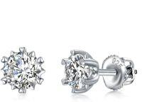 wholesale 18K White Gold Plated Sterling Silver Moissanite 2ct D VVS1 Round Stud Earrings-2 Carat-6 Prong