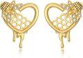 wholesale Gold Honeycomb Heart with Bees 925 Sterling Silver Stud Earrings for Women - Christmas Gift Idea-0-0