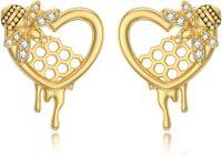 wholesale Gold Honeycomb Heart with Bees 925 Sterling Silver Stud Earrings for Women - Christmas Gift Idea-04-Bee Honeycomb