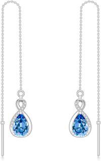 wholesale 925 Sterling Silver 12 Birthstone Infinity Threader Drop Earrings for Women-3-Mar-Aquamarine Blue