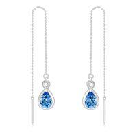 wholesale 925 Sterling Silver 12 Birthstone Infinity Threader Drop Earrings for Women-3-Mar-Aquamarine Blue