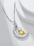 wholesale 925 Sterling Silver Crescent Moon & Heart Pendant Necklace with Yellow Gold Plated Charm and Cubic Zirconia - Always My Sister Forever my Friend  for Sisters-0-4