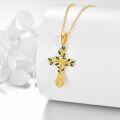 wholesale 14K Gold Green Enamel Celtic Knot Tree Of Life Cross Pendant Necklace For Women-0-2