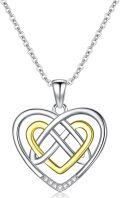 wholesale 925 Sterling Silver Double Heart Pendant Necklace with Gold Accents and Cubic Zirconias-0-0