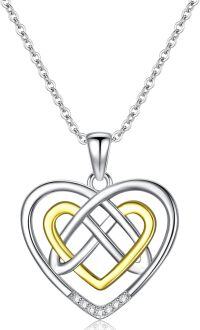 wholesale 925 Sterling Silver Double Heart Pendant Necklace with Gold Accents and Cubic Zirconias-Three Hearts