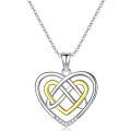wholesale 925 Sterling Silver Double Heart Pendant Necklace with Gold Accents and Cubic Zirconias-0-0