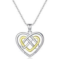 wholesale 925 Sterling Silver Double Heart Pendant Necklace with Gold Accents and Cubic Zirconias-Three Hearts