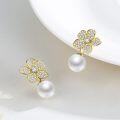 wholesale 925 Sterling Silver Plated Gold  Flower Pearl Stud Earrings-0-2