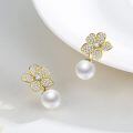 wholesale 925 Sterling Silver Flower Pearl Drop Earrings Gold Plated For Women-0-2