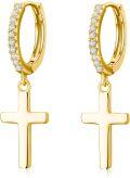 wholesale Gold Plated CZ Stone Cross Huggie Hoops for Women Men 925 Sterling Silver Minimalist Earings Lightweight Hypoallergenic Gift Idea-0-0