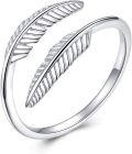 wholesale 925 Sterling Silver Feather Ring Adjustable Open Ring for Women with Jewelry-0-0