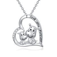 wholesale 925 Sterling Silver Heart-Shaped Hippo Pendant Necklaces - I Love You Forever Gifts for Mom/Mother's Day/Women/Girls-Two Hippo