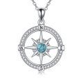 wholesale 925 Sterling Silver Compass Pendant Necklace With Turquoise Stone White Gold Plated-0-0