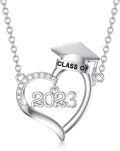 wholesale 925 Sterling Silver 2023 Class of Graduation Cap & Heart Pendant Necklace for Women-0-0
