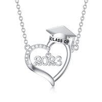 wholesale 925 Sterling Silver 2023 Class of Graduation Cap & Heart Pendant Necklace for Women-Style-3-2023