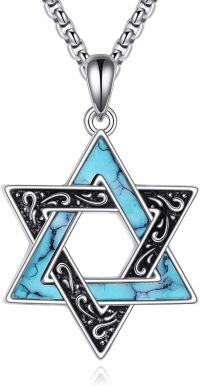 wholesale 925 Sterling Silver Turquoise Star of David Pendant for Men's Jewish Necklaces s-turquoise