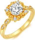 wholesale TOUPOP 1 Carat Gold Moissanite Engagement Rings For Women 925 Sterling Silver 18k Gold Plated Wedding Promise Rings -0-0