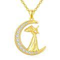 wholesale 925 Sterling Silver Pendant Necklace Gold Plated Crescent Moon Girl Playing Cello Cubic Zirconia-0-1