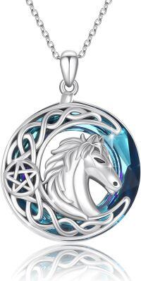 wholesale 925 Sterling Silver Blue Crystal Celtic Horse Head Knot Pendant Necklace-Celtic Horse Necklace