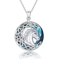 wholesale 925 Sterling Silver Blue Crystal Celtic Horse Head Knot Pendant Necklace-Celtic Horse Necklace
