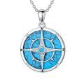 wholesale 925 Sterling Silver Compass Pendant Necklace With Turquoise Zircon Platinum Plated-0-0