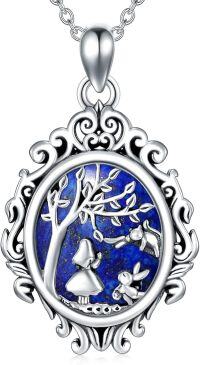 wholesale  Sterling Silver Natural Gemstone Alice in Wonderland Necklace for Women -C1-Natural Lapis Lazuli