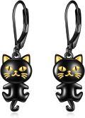 wholesale 925 Sterling Silver Black Cat Drop Earrings-0-0