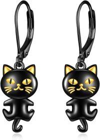 wholesale 925 Sterling Silver Black Cat Drop Earrings-Black Cat Earrings