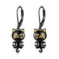 wholesale 925 Sterling Silver Cute Black Cat Earrings Wholesale With Gold Details-0-0