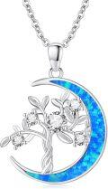 wholesale 925 Sterling Silver Blue Fire Opal Moon Tree of Life Family Tree Pendant Necklace s for Women-0-0