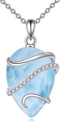 wholesale Sterling Silver Opal Larimar Lapis Lazuli Turquoise Labradorite Teardrop Necklace for Women-larimar